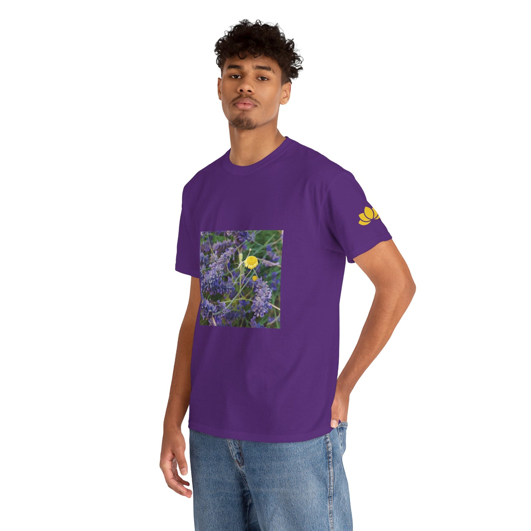 Unisex Heavy Cotton Tee - Flower of Lavender and Chamomile