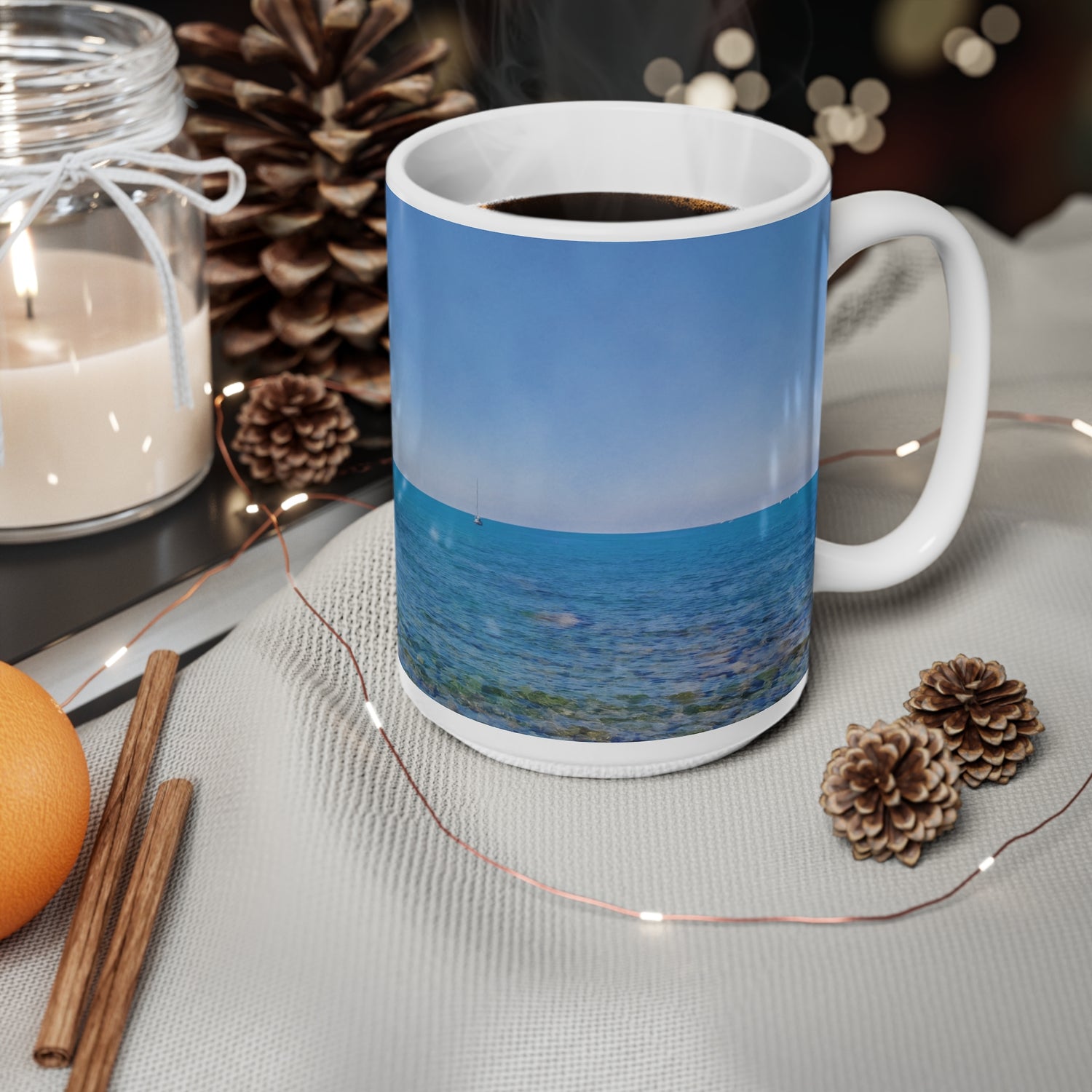 Ceramic White Cup 15oz - Sea (Variant 02)