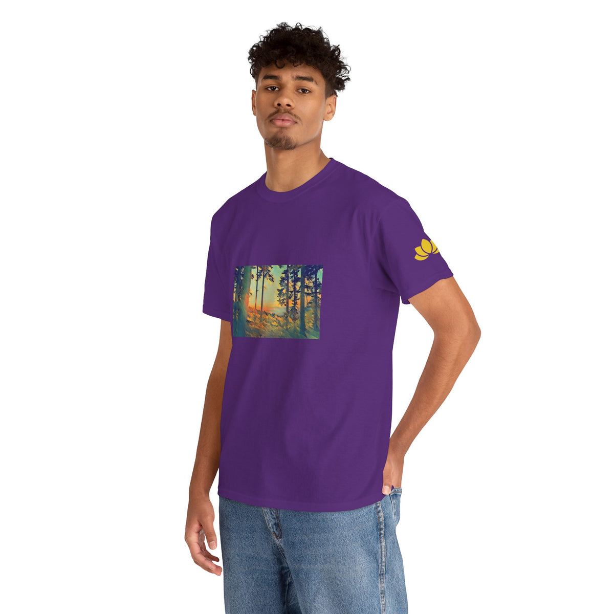Unisex Heavy Cotton Tee - Poly Art - Forest Sunset (Variant 1)