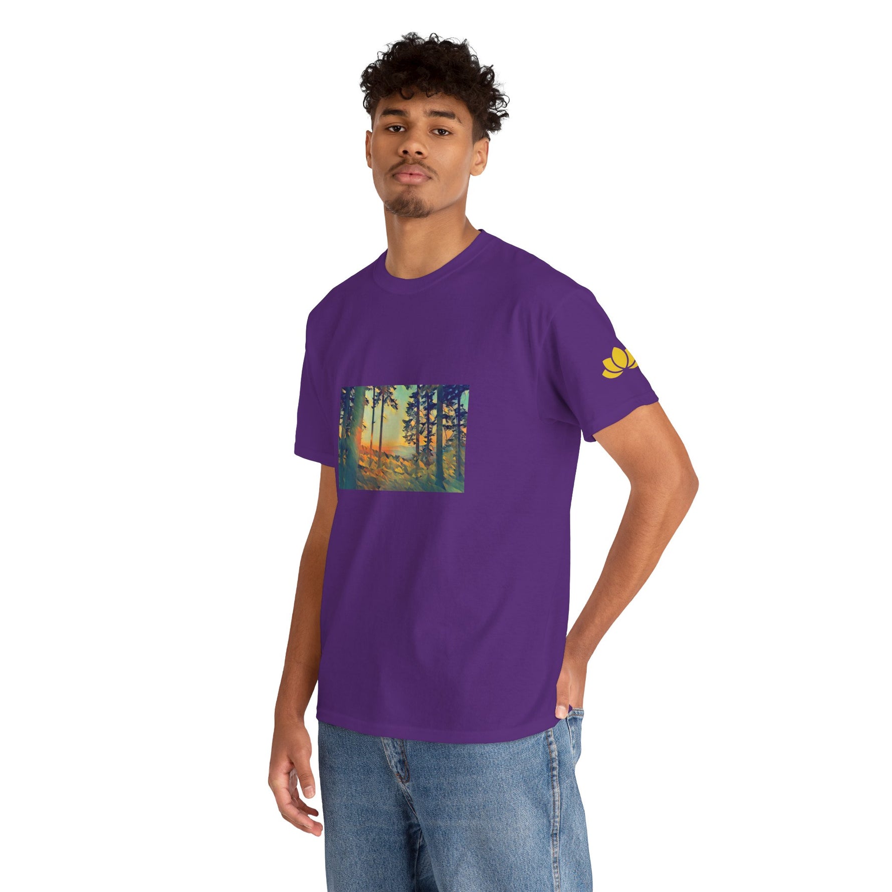 Unisex Heavy Cotton Tee - Poly Art - Forest Sunset (Variant 1)