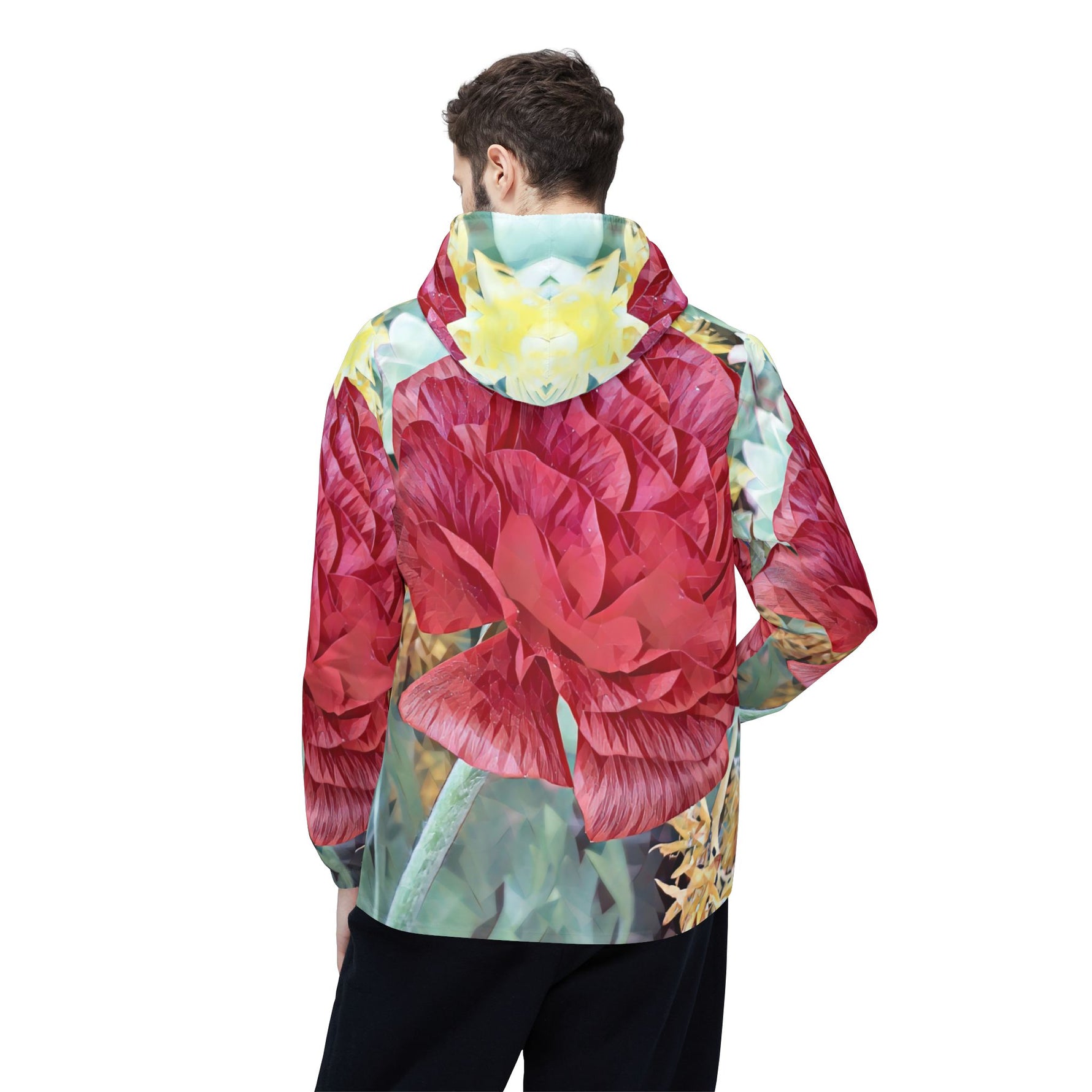 Windbreaker Jacket - Poly Art - Flower of Dahlia in Red (Variant 2)