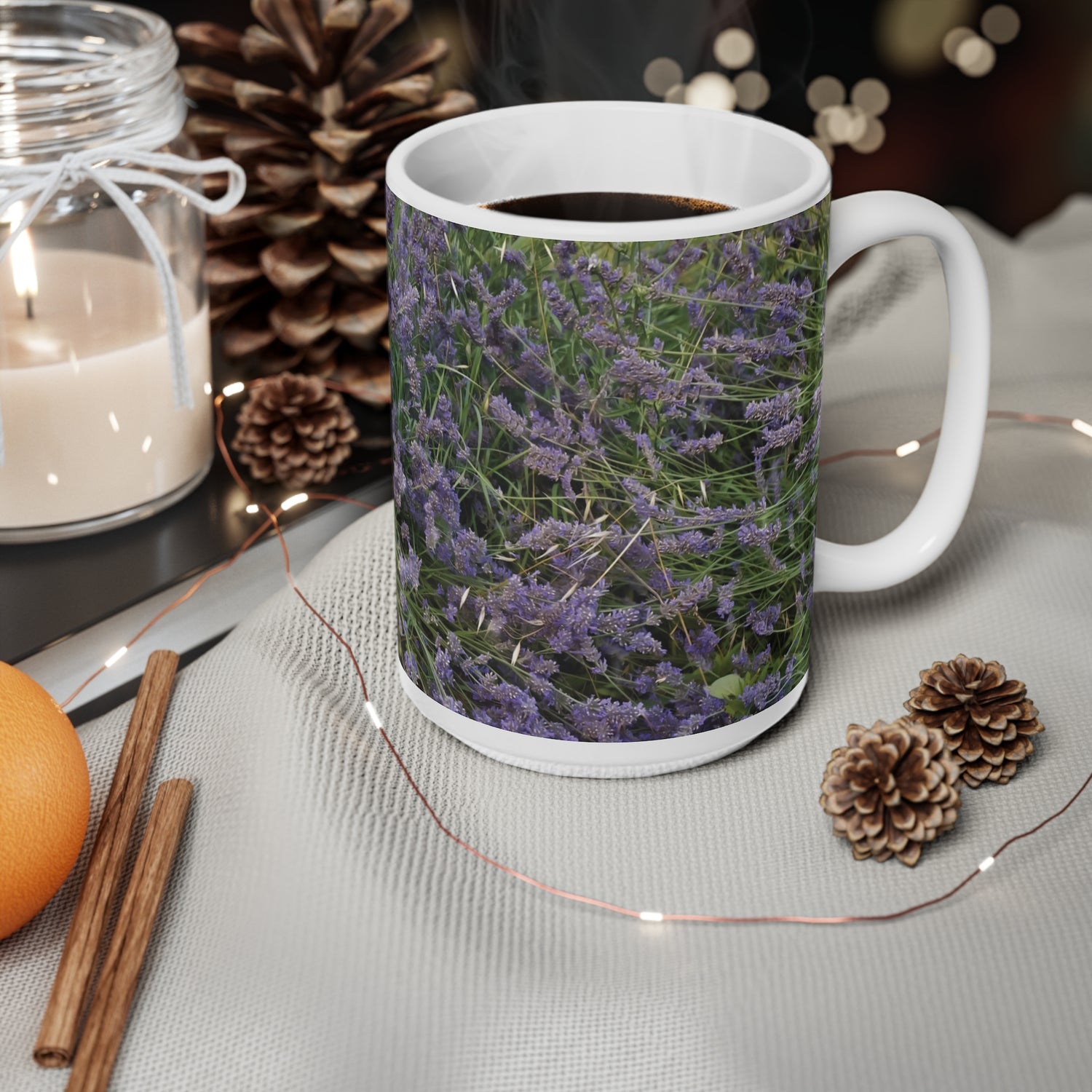 Ceramic White Cup 15oz - Flower of Lavender (Variant 1)
