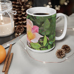 Ceramic White Cup 15oz - Poly Art - Flower of Rose (Variant 1)