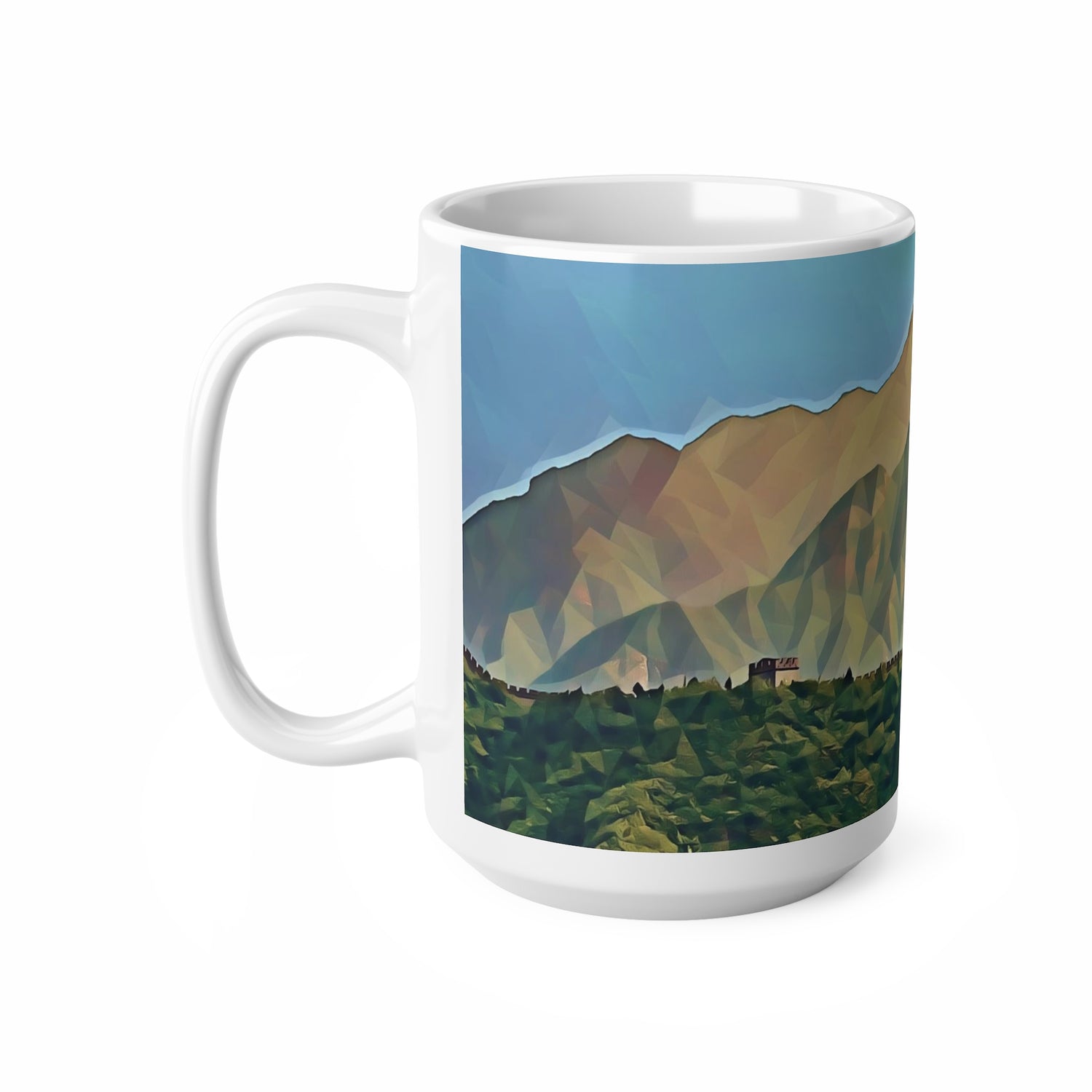 Ceramic White Cup 15oz - Poly Art - China's Great Wall (Variant 1)