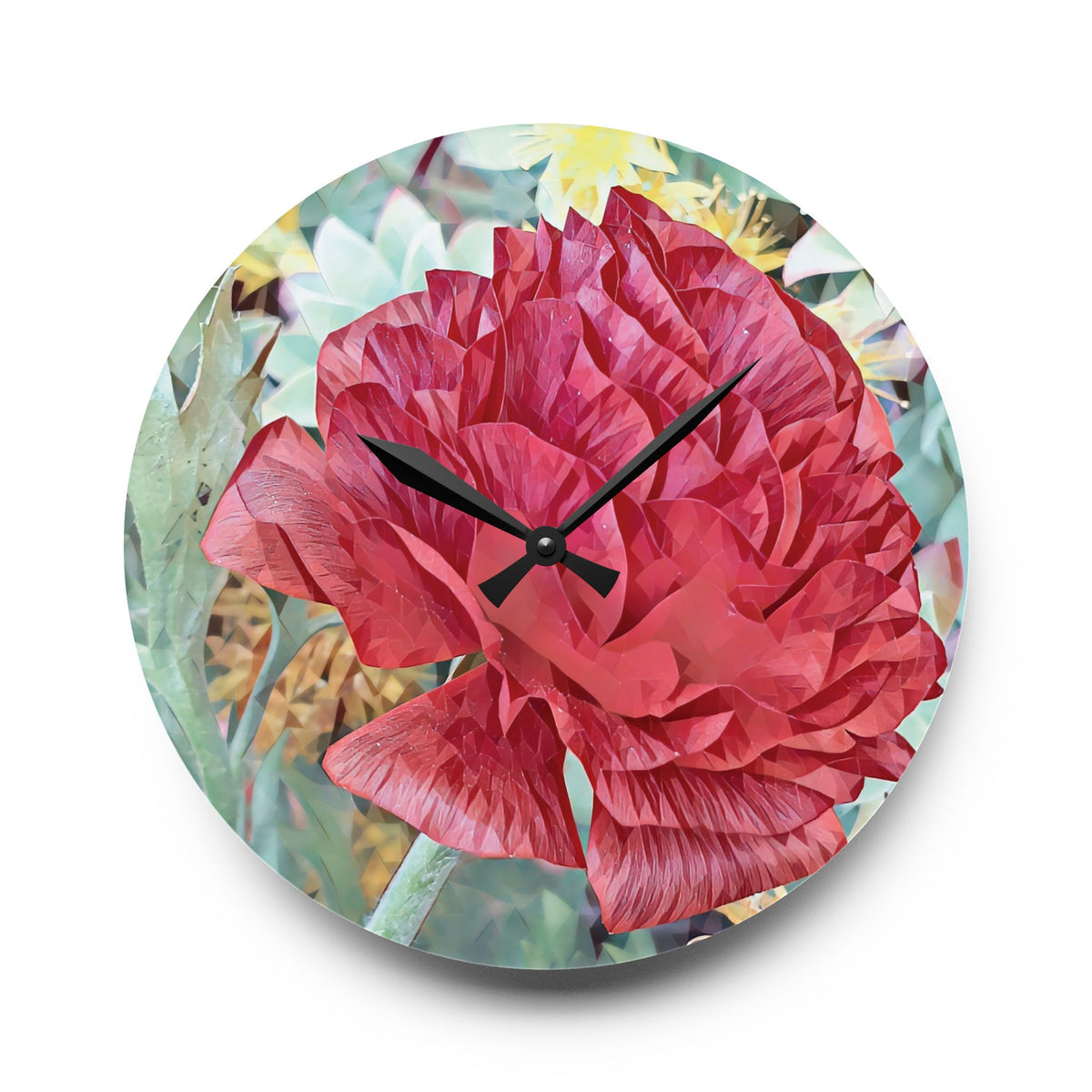 Acrylic Wall Clock - Poly Art - Flower of Dahlia in Red (Variant 2)
