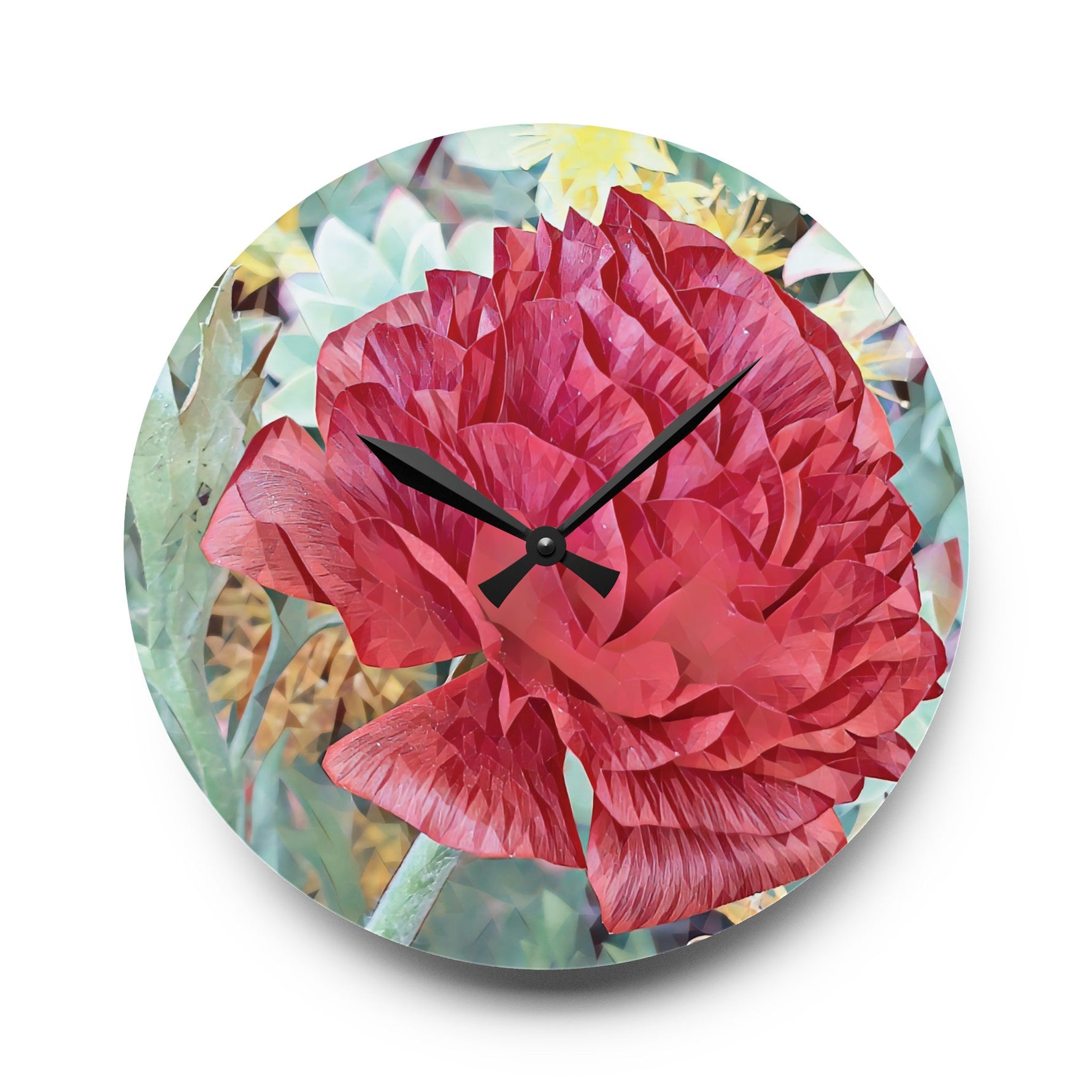 Acrylic Wall Clock - Poly Art - Flower of Dahlia in Red (Variant 2)