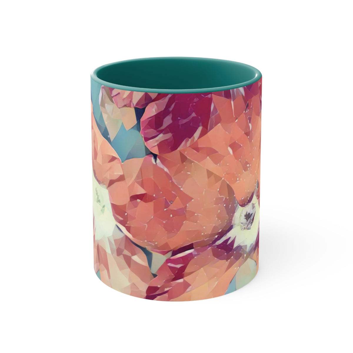 Mug 11oz - Poly Art - Flowers in sky blue and red (Variant 1)