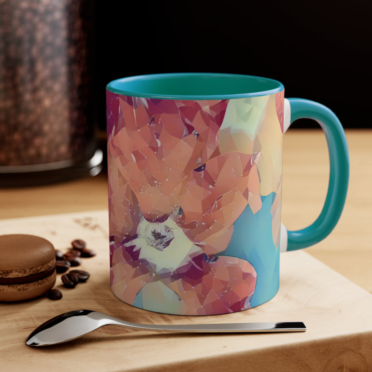 Mug 11oz - Poly Art - Flowers in sky blue and red (Variant 1)