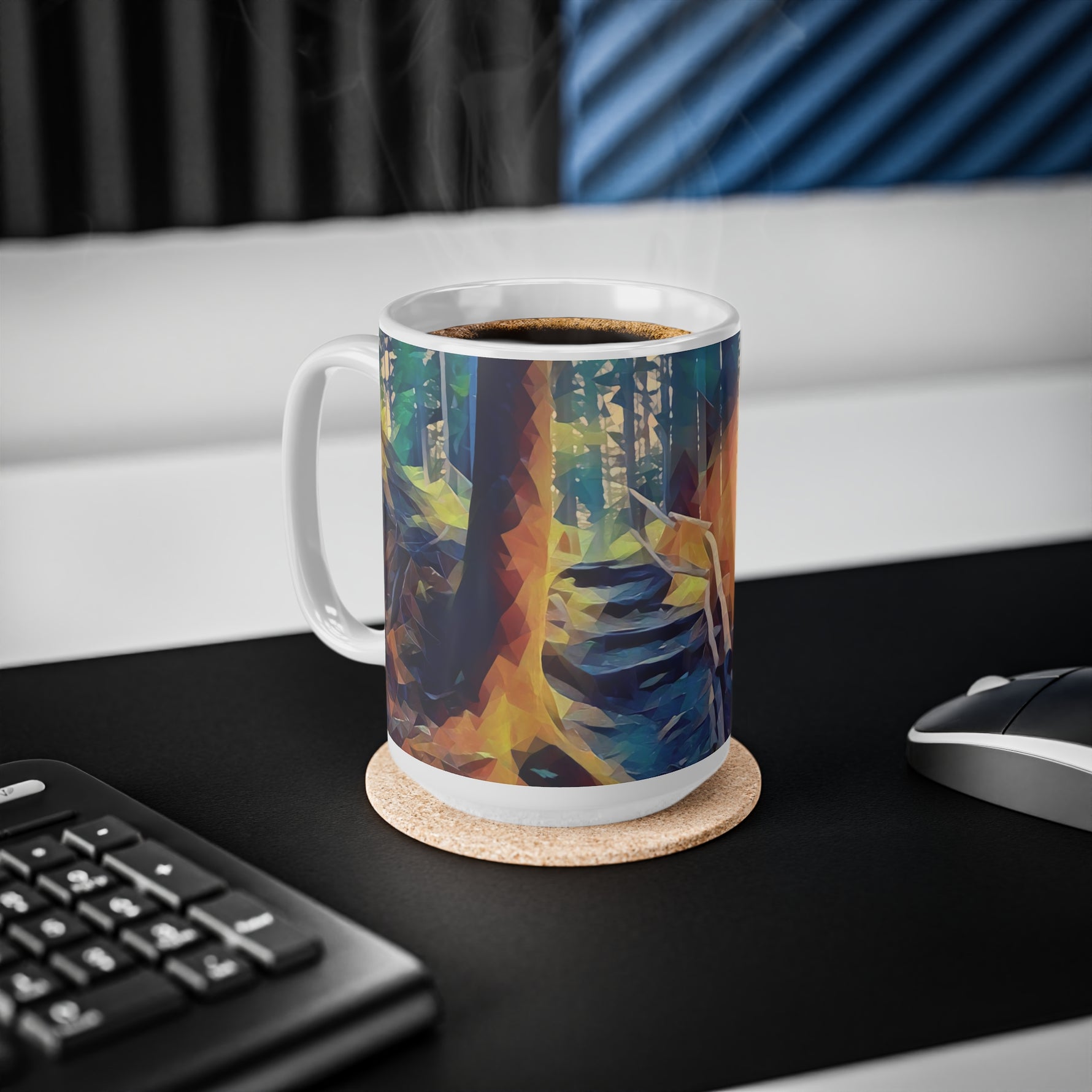 Ceramic White Cup 15oz - Poly Art - Forest, a Path (Variant 1)