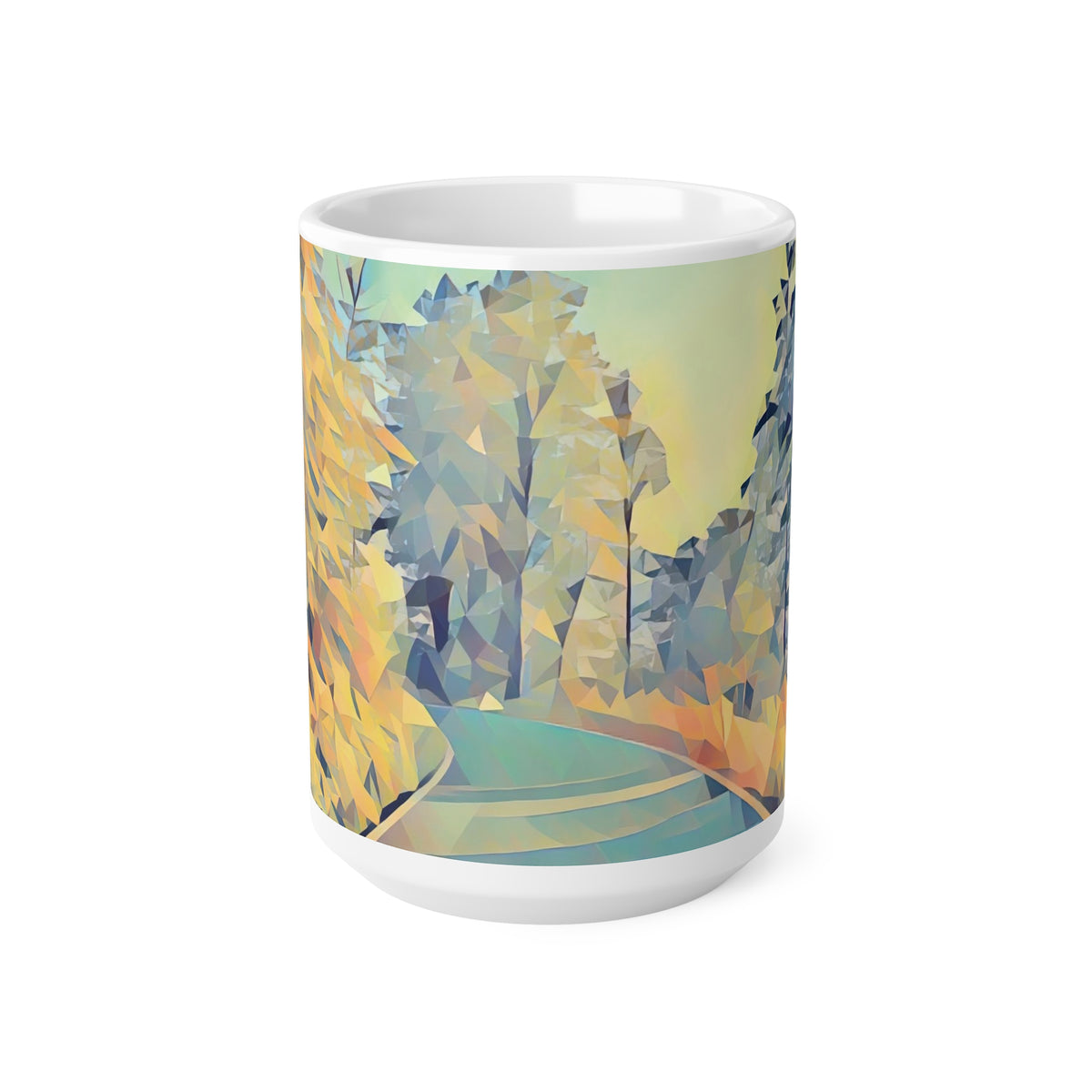Ceramic White Cup 15oz - Poly Art - Forest (Variant 02)