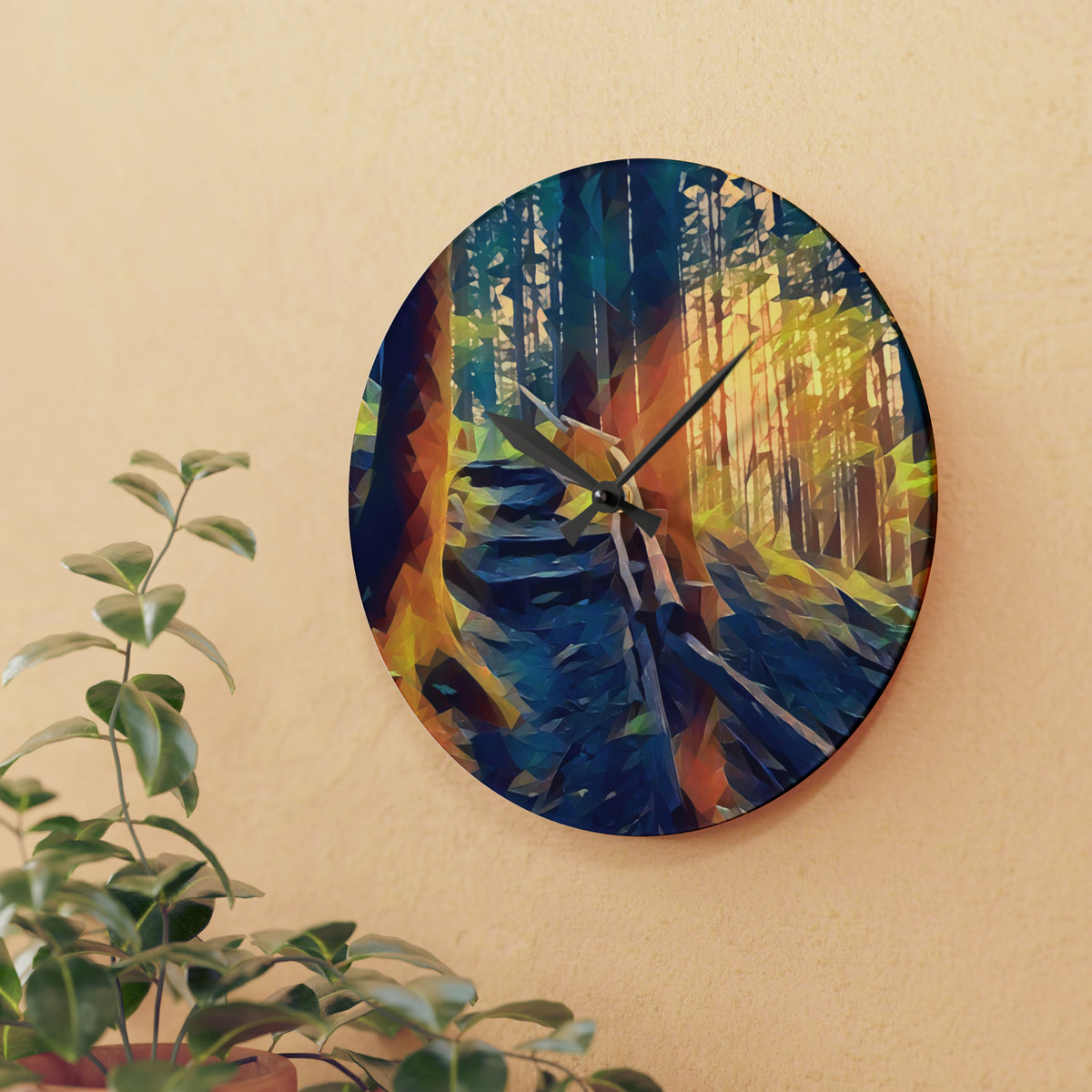 Acrylic Wall Clock - Poly Art - Forest, a Path (Variant 1)