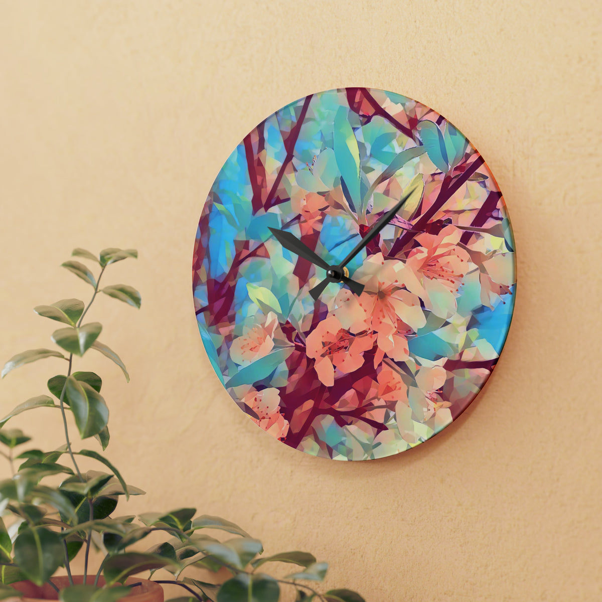 Acrylic Wall Clock - Poly Art - Apples' Tree Flower (Variant 3)