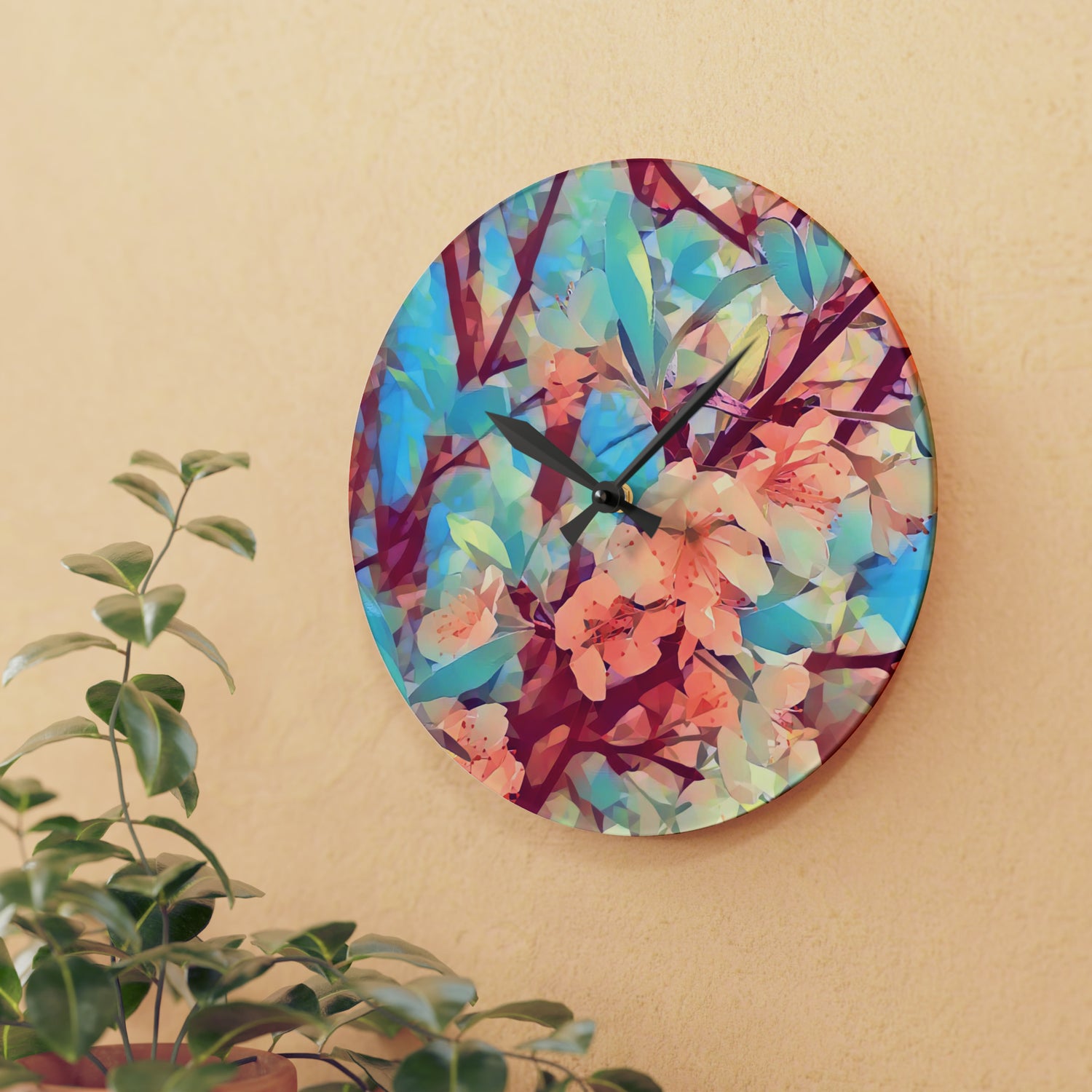 Acrylic Wall Clock - Poly Art - Apples' Tree Flower (Variant 3)