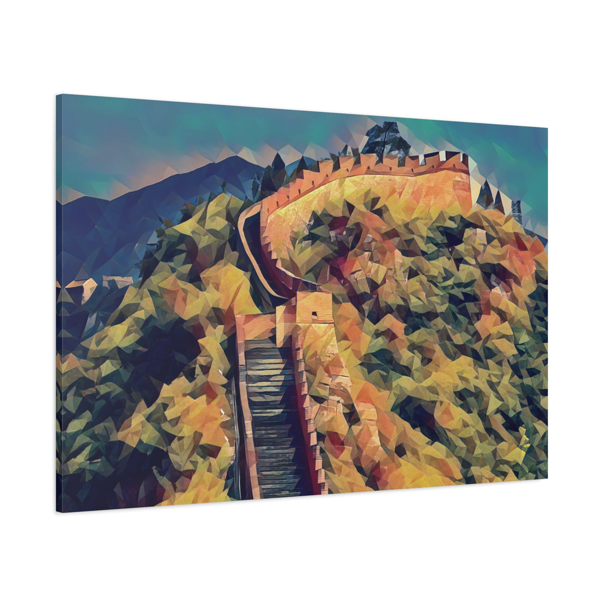 Stretched Matte Canvas - Poly Art - China's Great Wall (Variant 3)