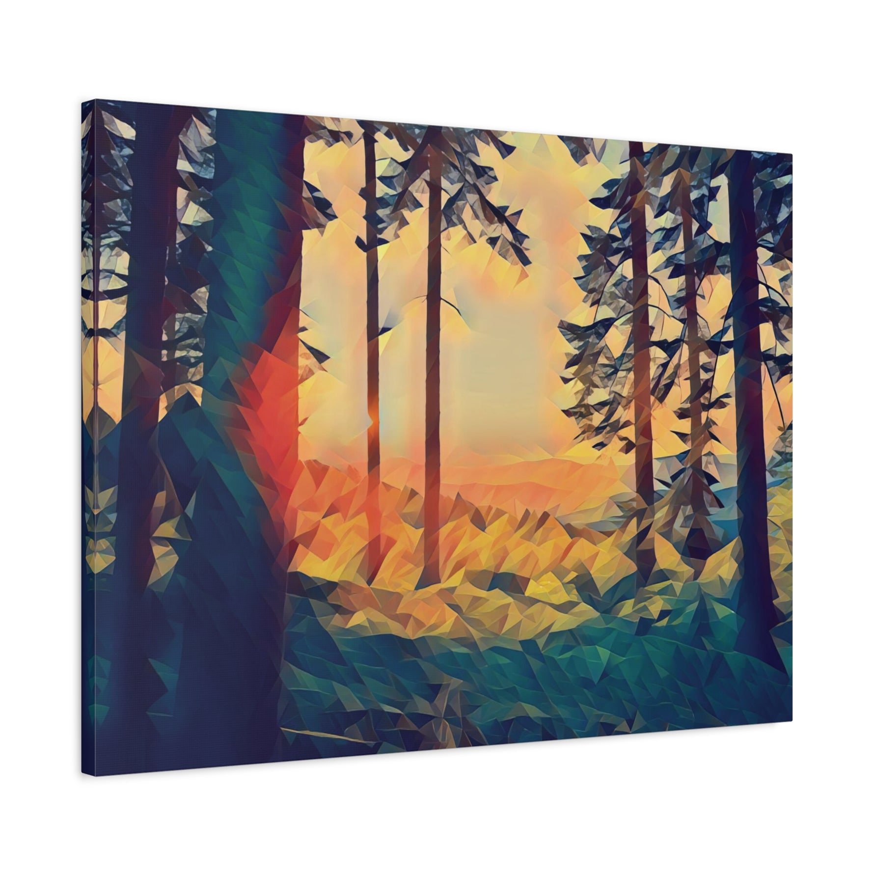 Stretched Matte Canvas - Poly Art - Forest Sunset (Variant 2)
