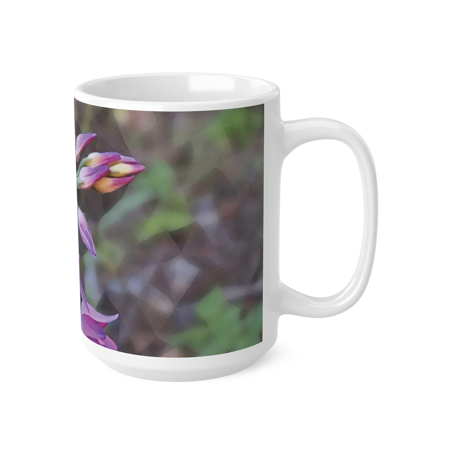 Ceramic White Cup 15oz - Poly Art - Flower of Cephalanthera Rubra