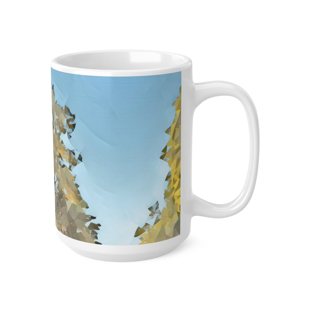 Ceramic White Cup 15oz - Poly Art - Tree Crown (Variant 1)