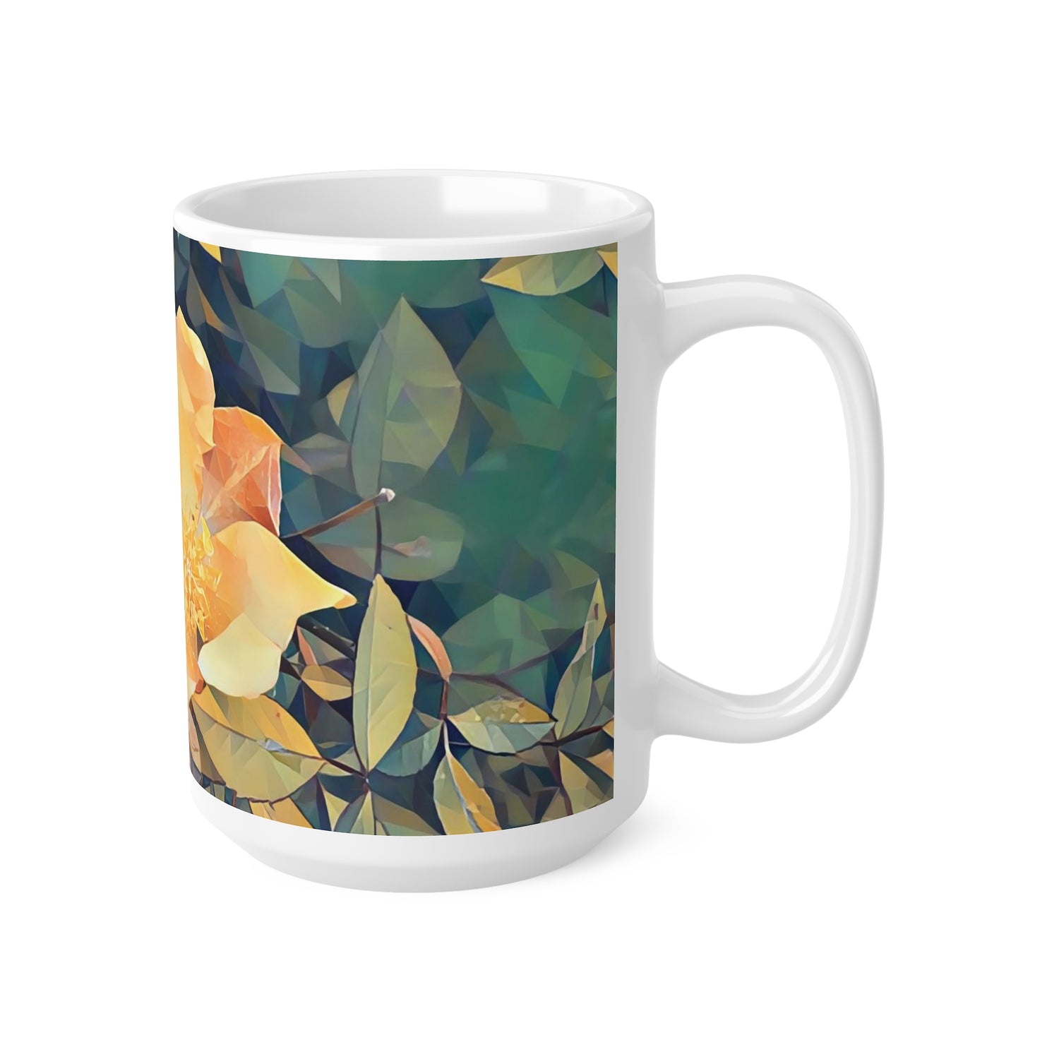 Ceramic White Cup 15oz - Poly Art - Flower of Rose (Variant 2)
