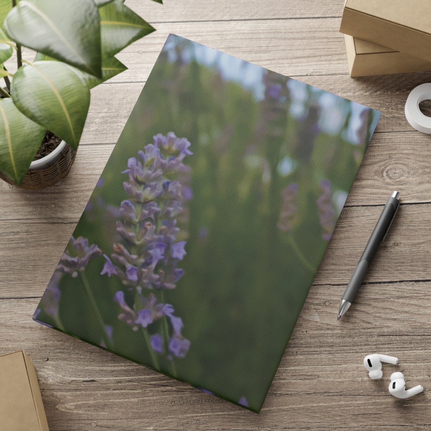 Hardcover Notebook with Puffy Covers - Flower of Lavender with Bombus Insect (Variant 2)