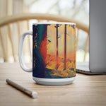 Ceramic White Cup 15oz - Poly Art - Forest Sunset (Variant 2)
