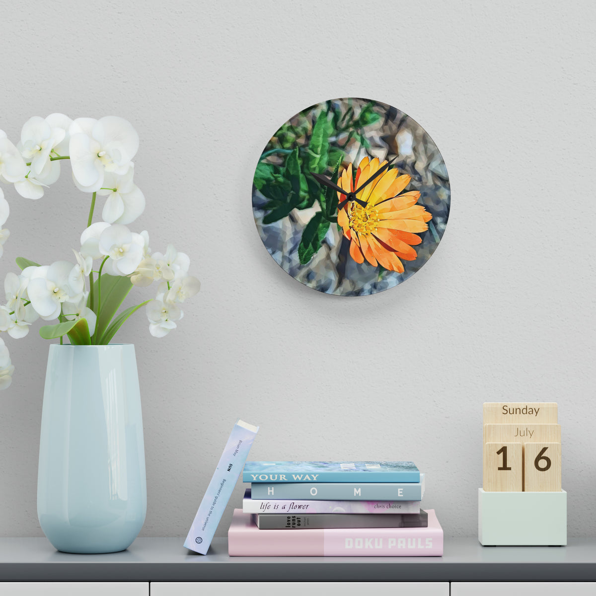 Acrylic Wall Clock - Poly Art - Flower of Calendula (Variant 2)