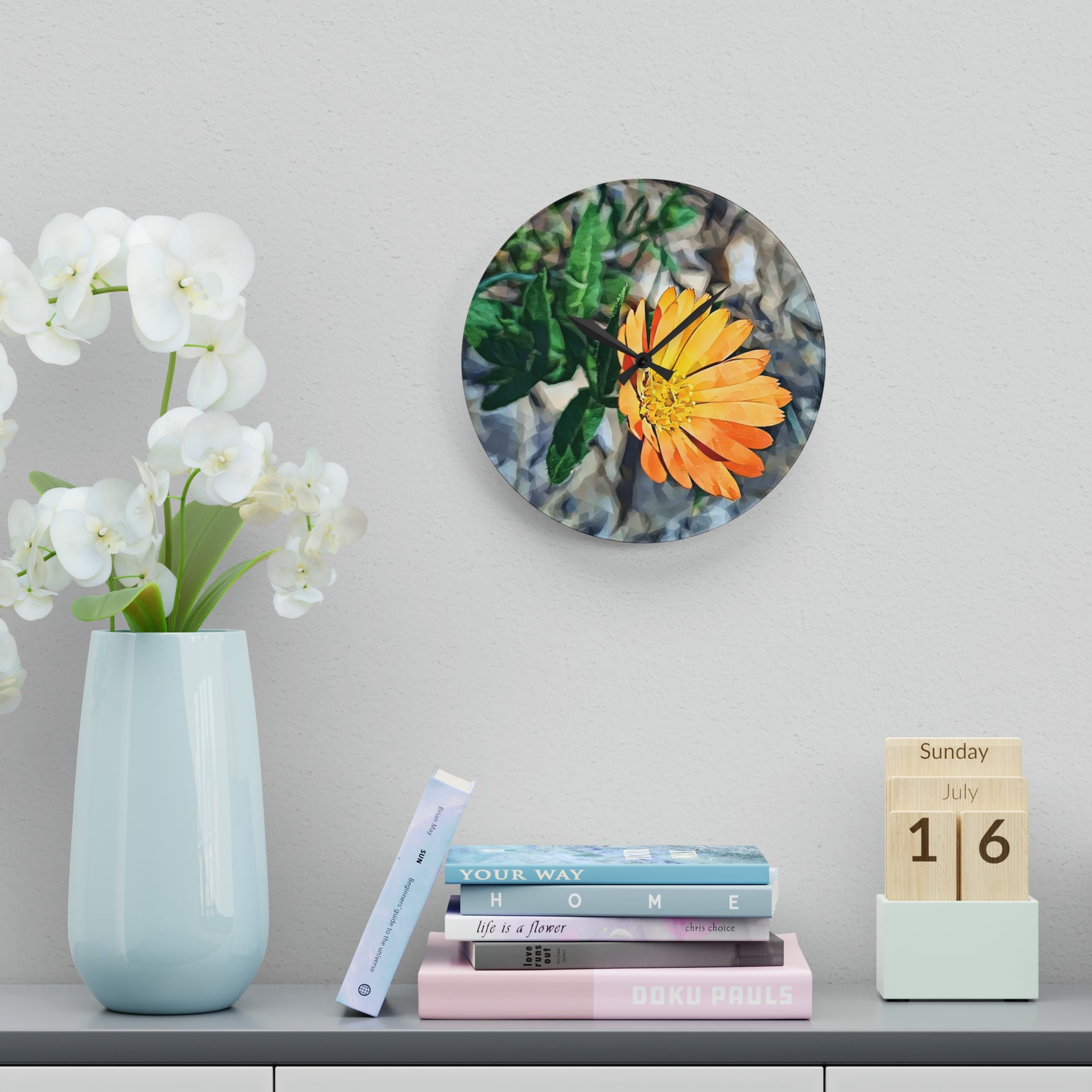 Acrylic Wall Clock - Poly Art - Flower of Calendula (Variant 2)