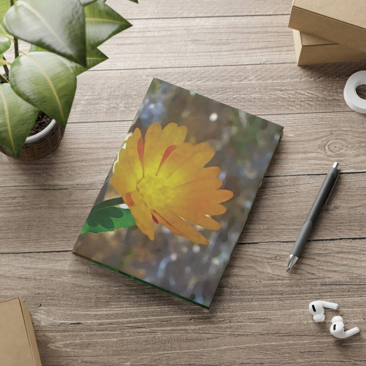 Hardcover Notebook with Puffy Covers - Flower of Calendula