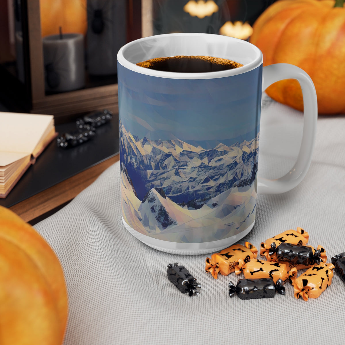 Ceramic White Cup 15oz - Poly Art - View from Mont Blanc