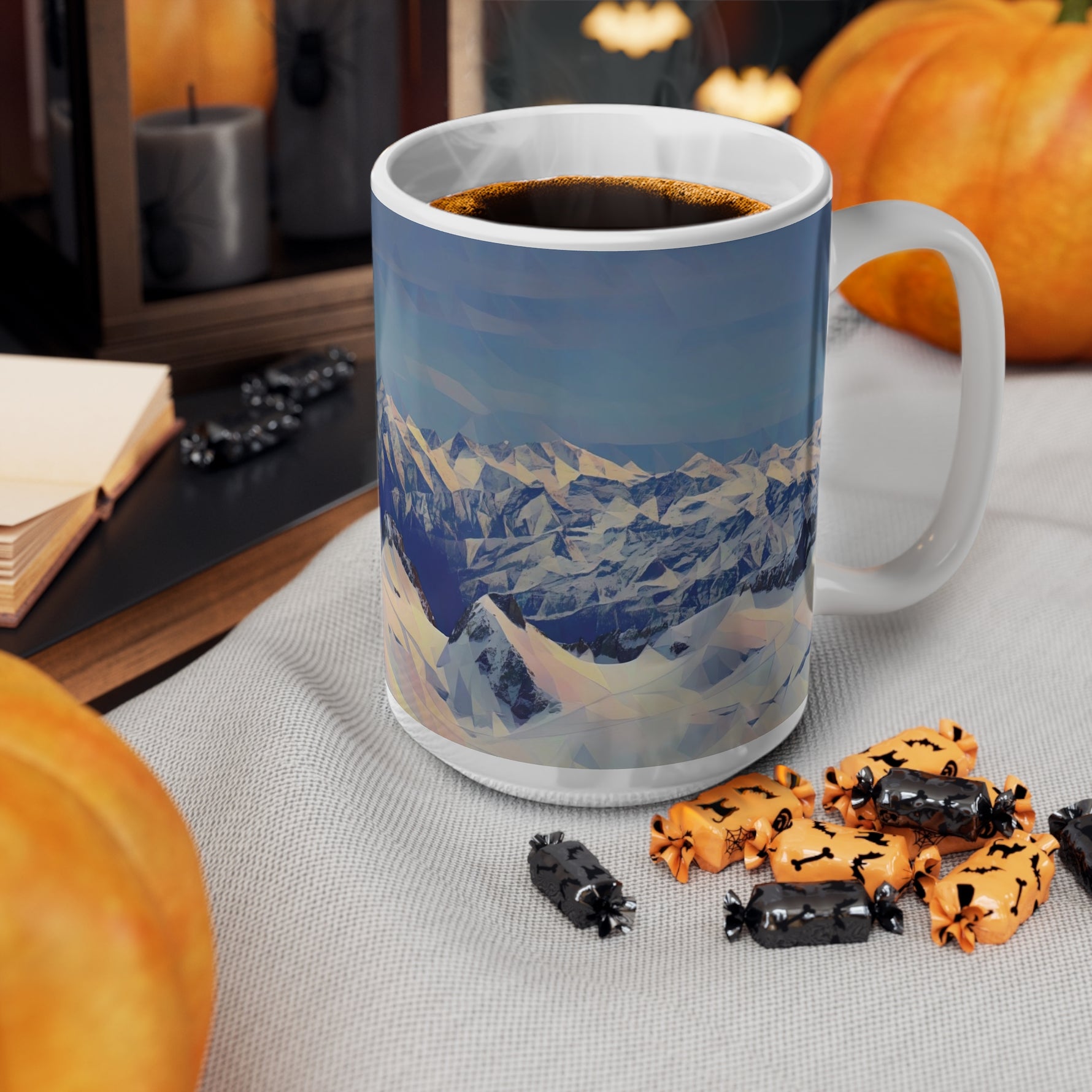 Ceramic White Cup 15oz - Poly Art - View from Mont Blanc