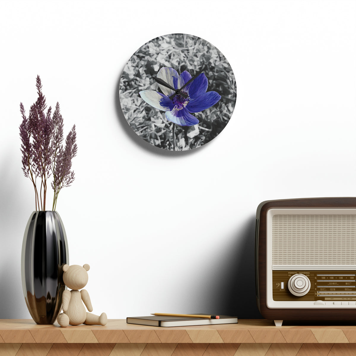 Acrylic Wall Clock - Poly Art - Flower of Anemone