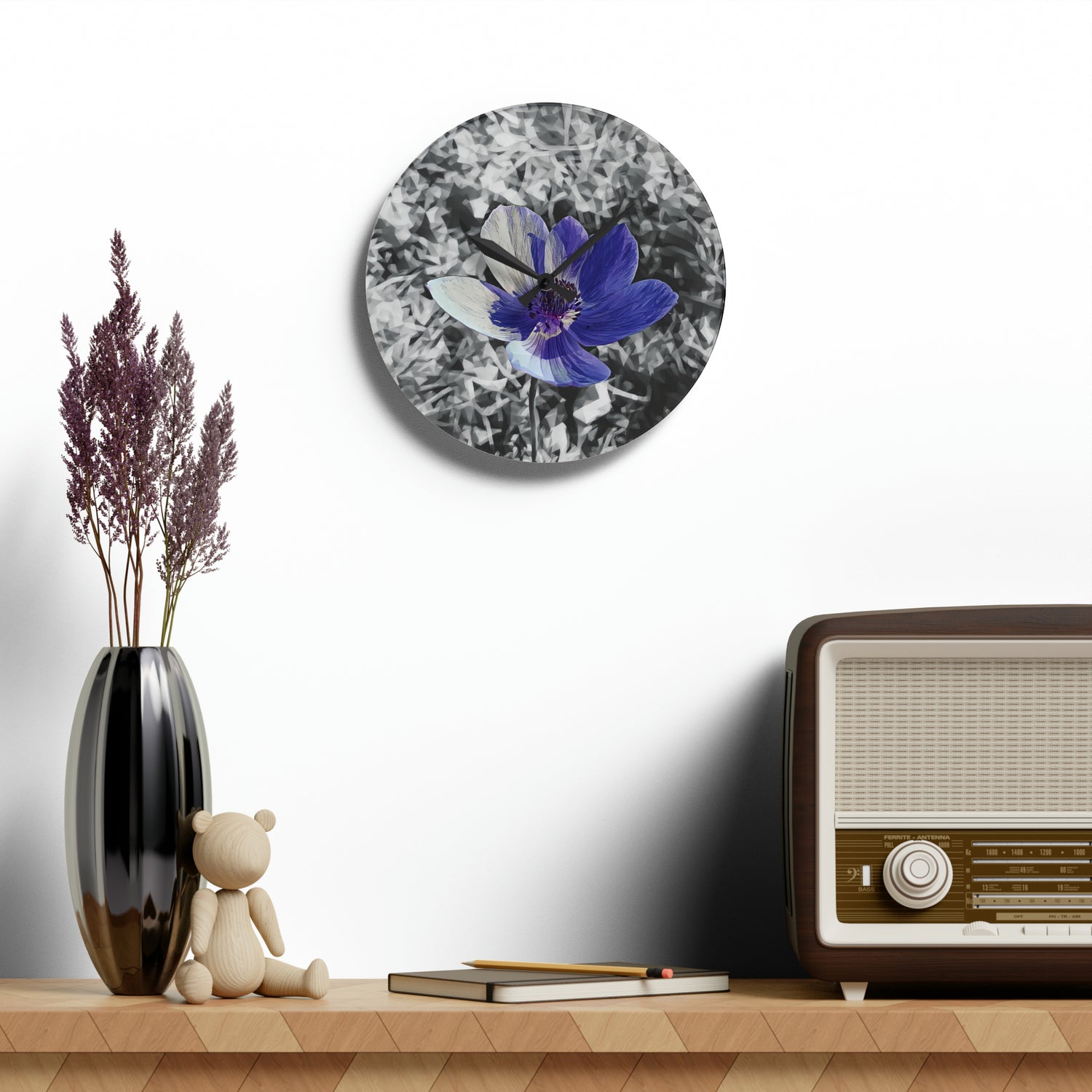 Acrylic Wall Clock - Poly Art - Flower of Anemone