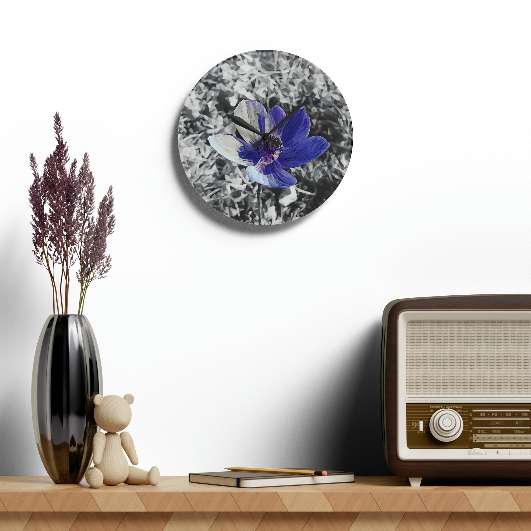 Acrylic Wall Clock - Poly Art - Flower of Anemone