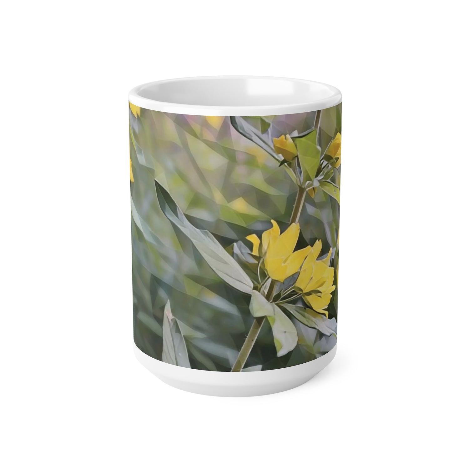 Ceramic White Cup 15oz - Poly Art - Flower of Lysimachia (Variant 1)