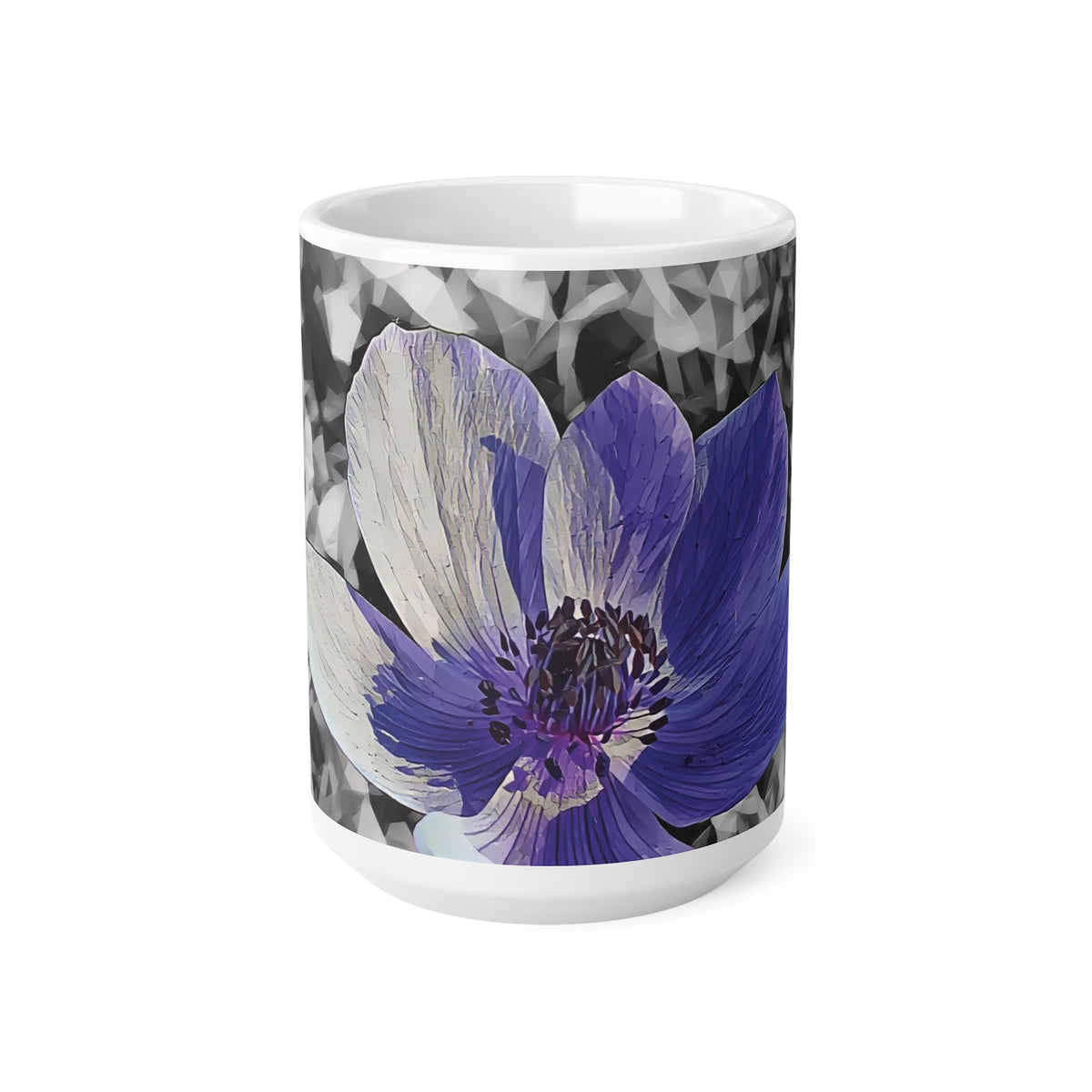 Ceramic White Cup 15oz - Poly Art - Flower of Anemone