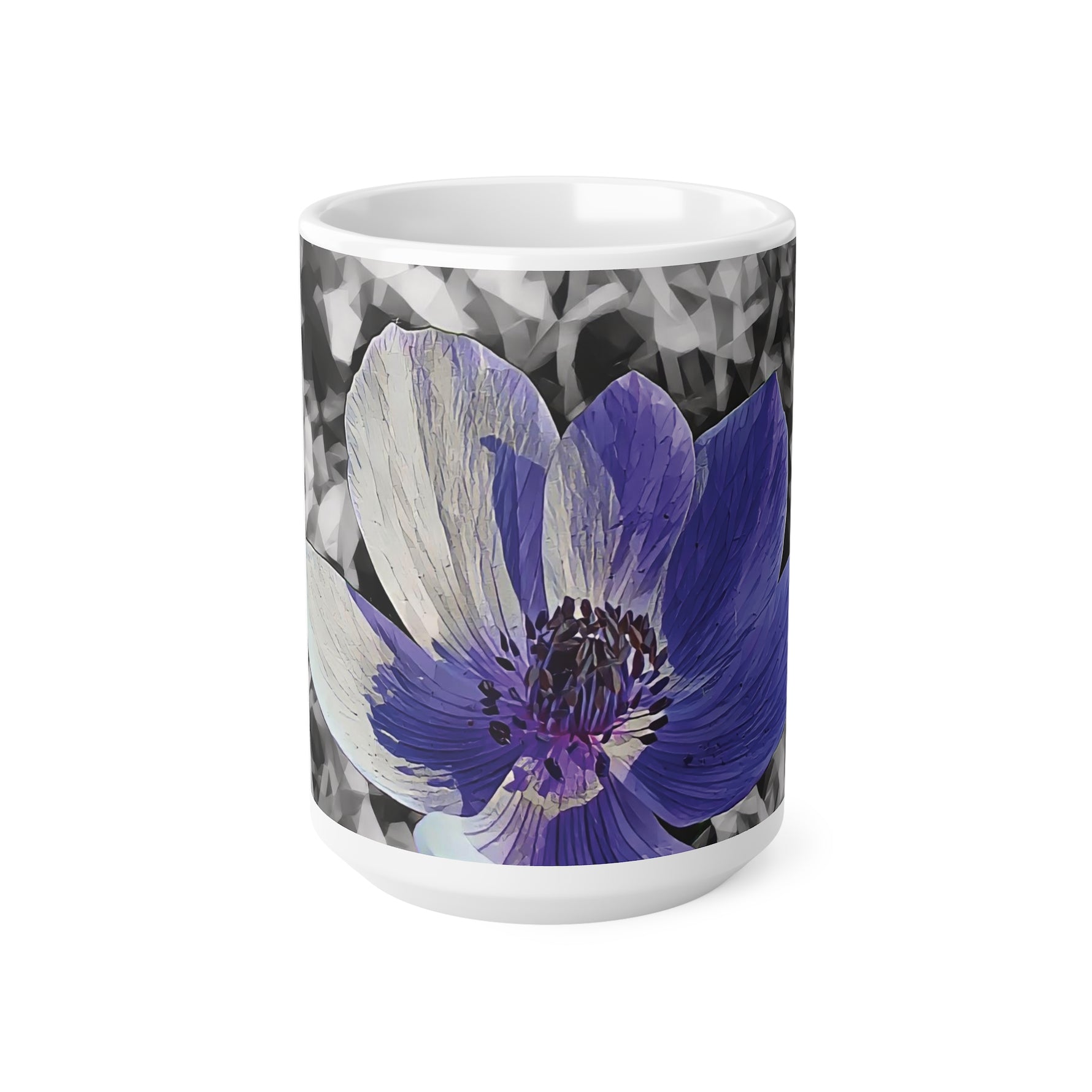 Ceramic White Cup 15oz - Poly Art - Flower of Anemone