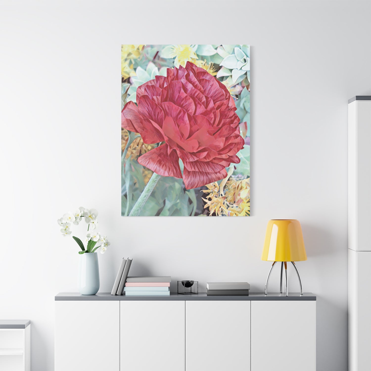 Stretched Matte Canvas - Poly Art - Dahlia in red (Variant 2)