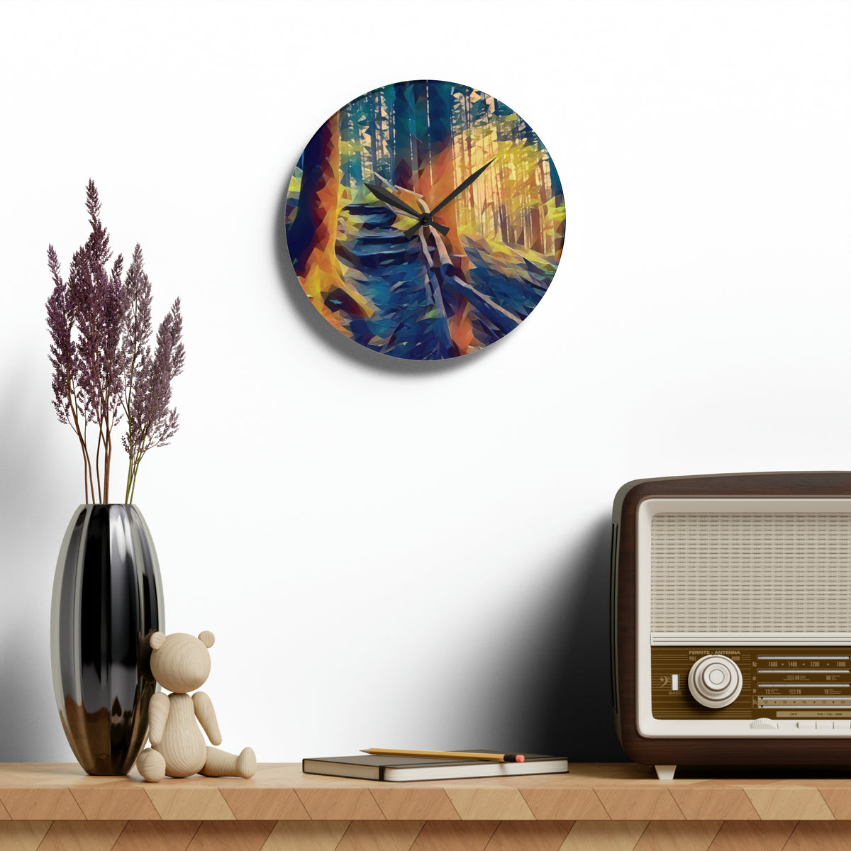 Acrylic Wall Clock - Poly Art - Forest, a Path (Variant 1)