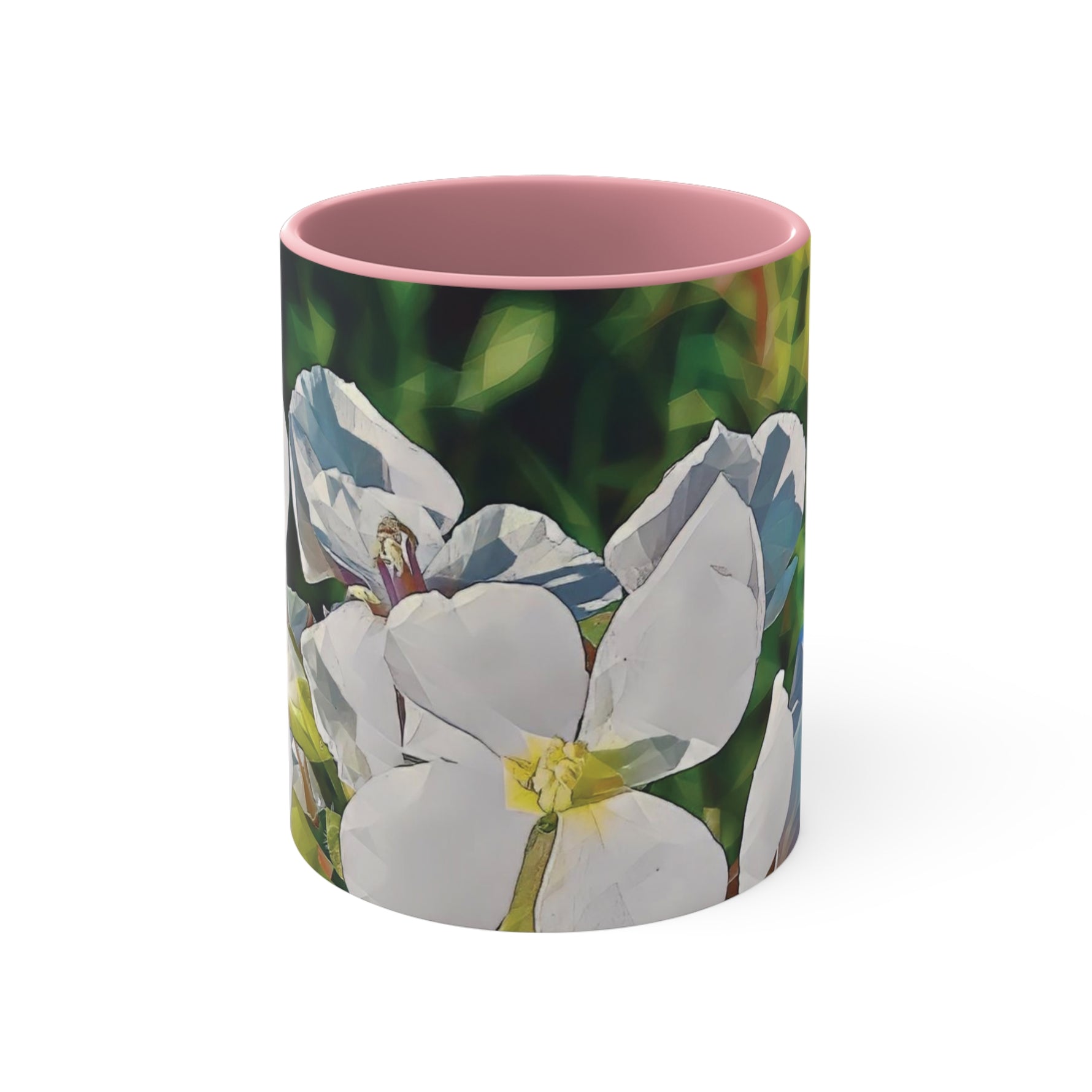 Mug 11oz - Poly Art - Flower, White