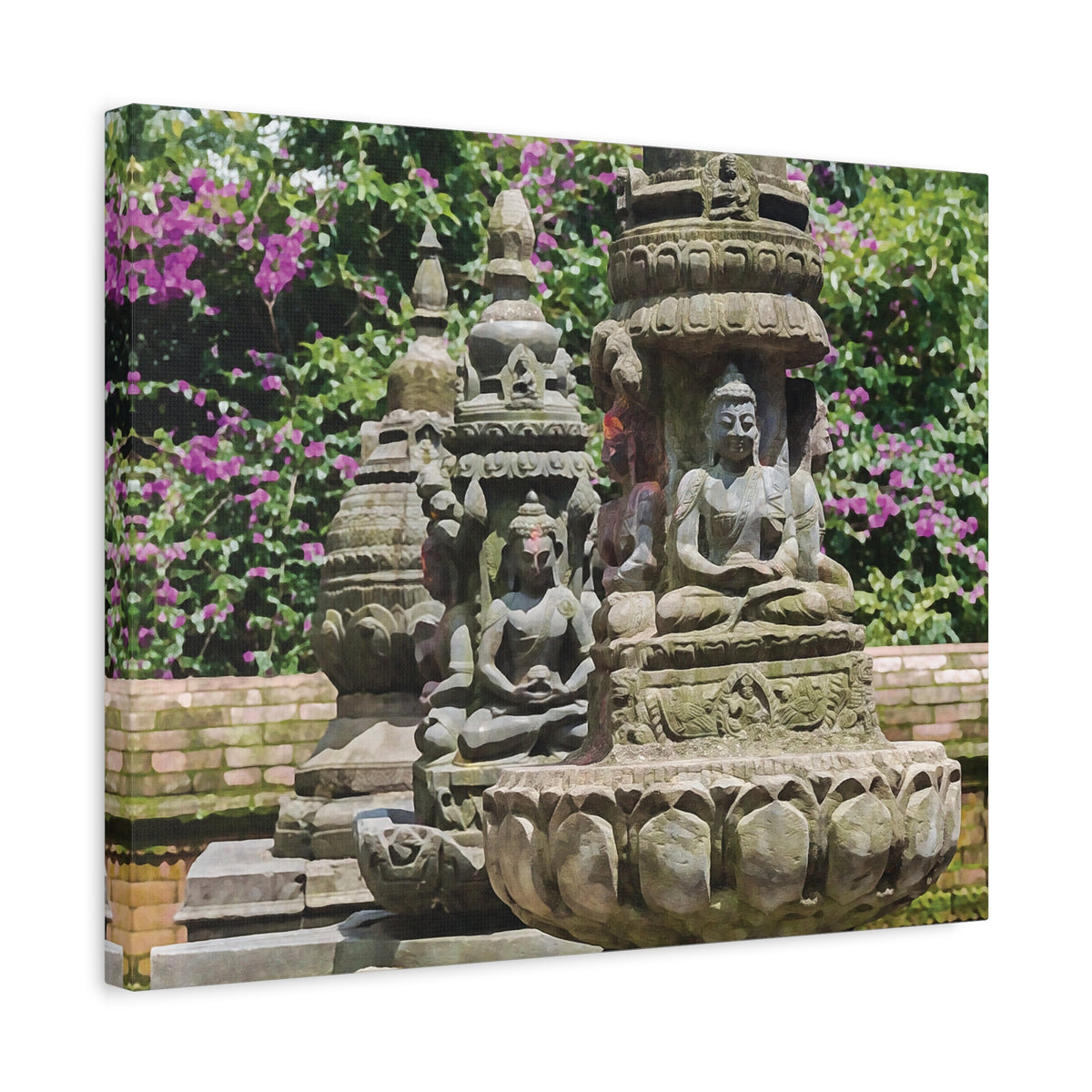 Stretched Matte Canvas - Nepal, Bodhisattvas Stone Sculptures