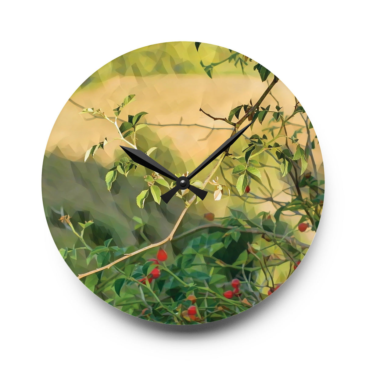 Acrylic Wall Clock - Poly Art - Rosehip plant