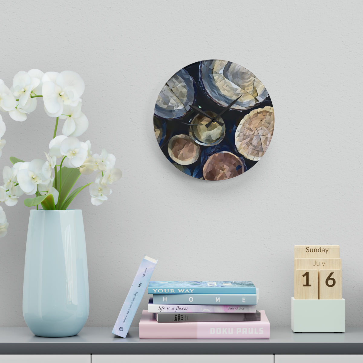 Acrylic Wall Clock - Poly Art - Wooden Trunks (Variant 2)