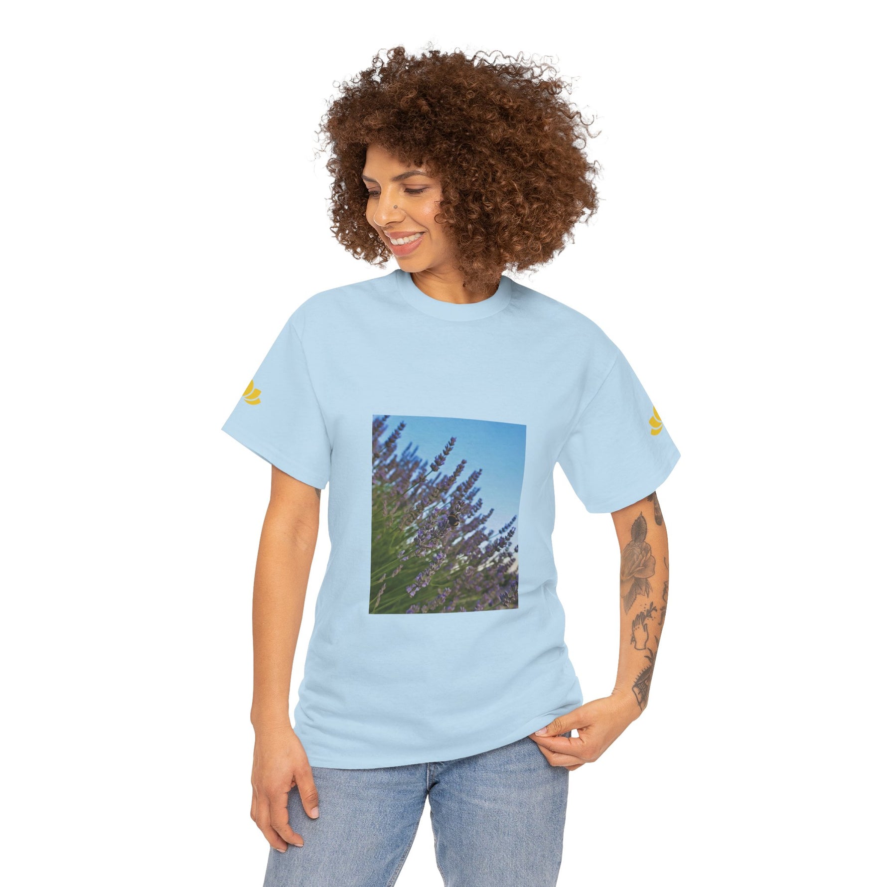 Unisex Heavy Cotton Tee - Flower of Lavender with Bombus