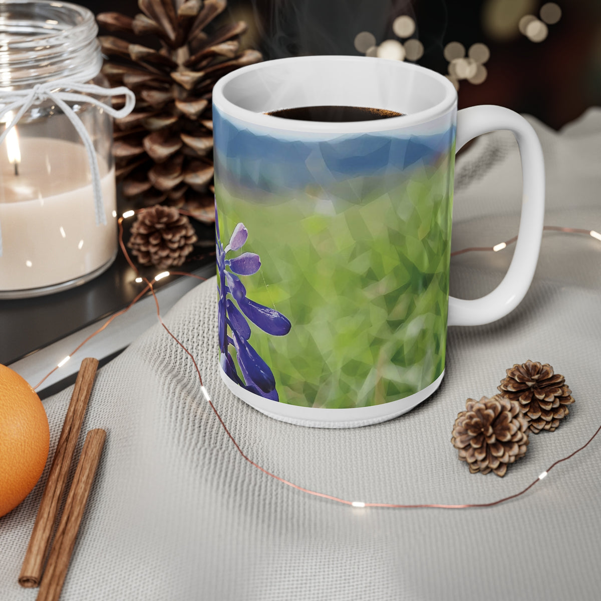 Ceramic White Cup 15oz - Poly Art - Flower of Muscari