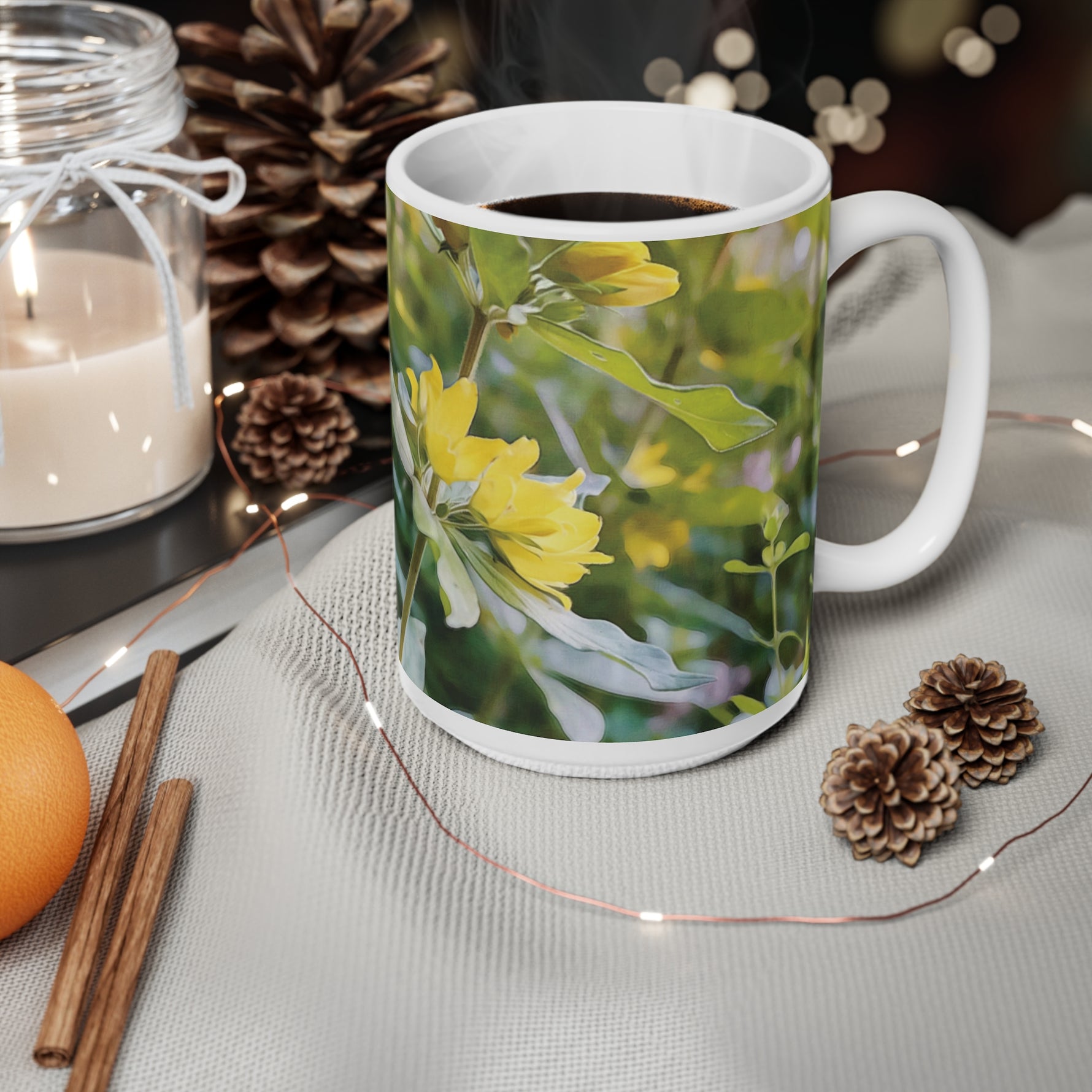 Ceramic White Cup 15oz - Flower of Lysimachia (Variant 1)