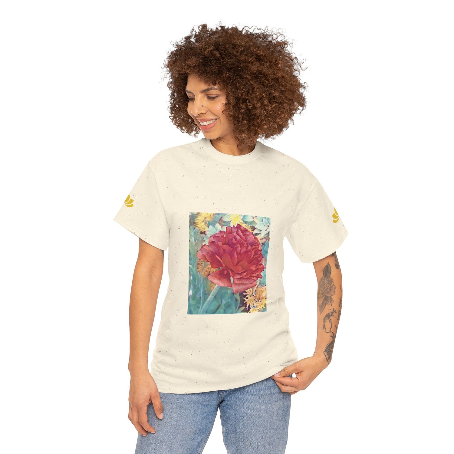 Unisex Heavy Cotton Tee - Poly Art - Flower of Dahlia in Red