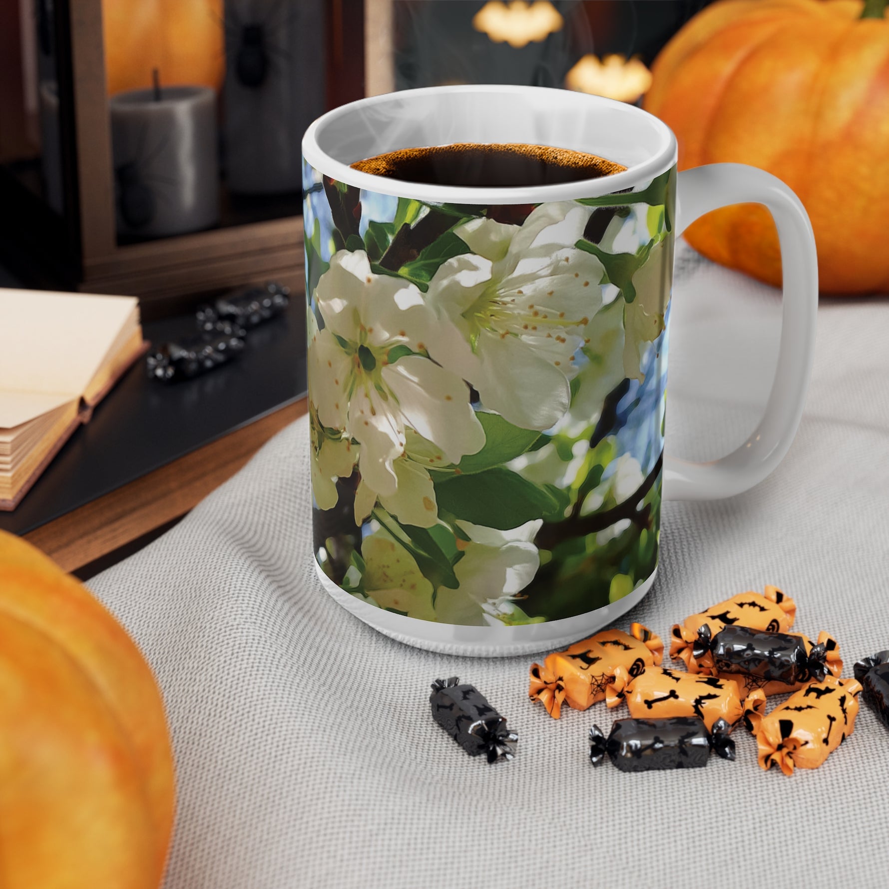 Ceramic White Cup 15oz - Apples' Tree Flower