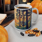 Ceramic White Cup 15oz - Poly Art - Forest Sunset (Variant 2)