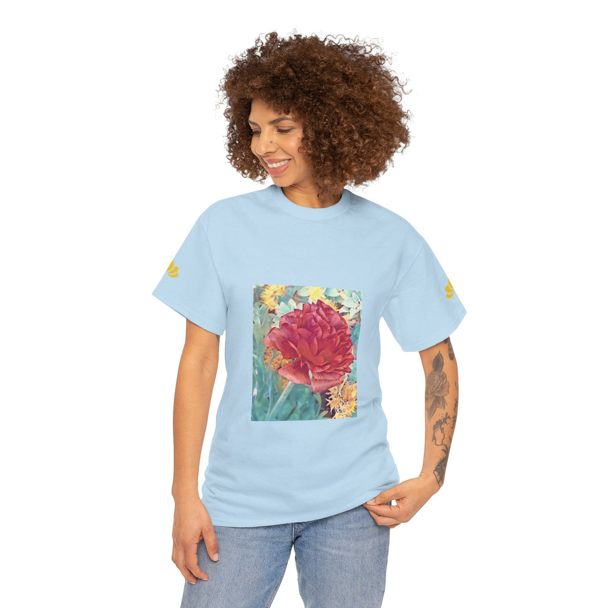 Unisex Heavy Cotton Tee - Poly Art - Flower of Dahlia in Red