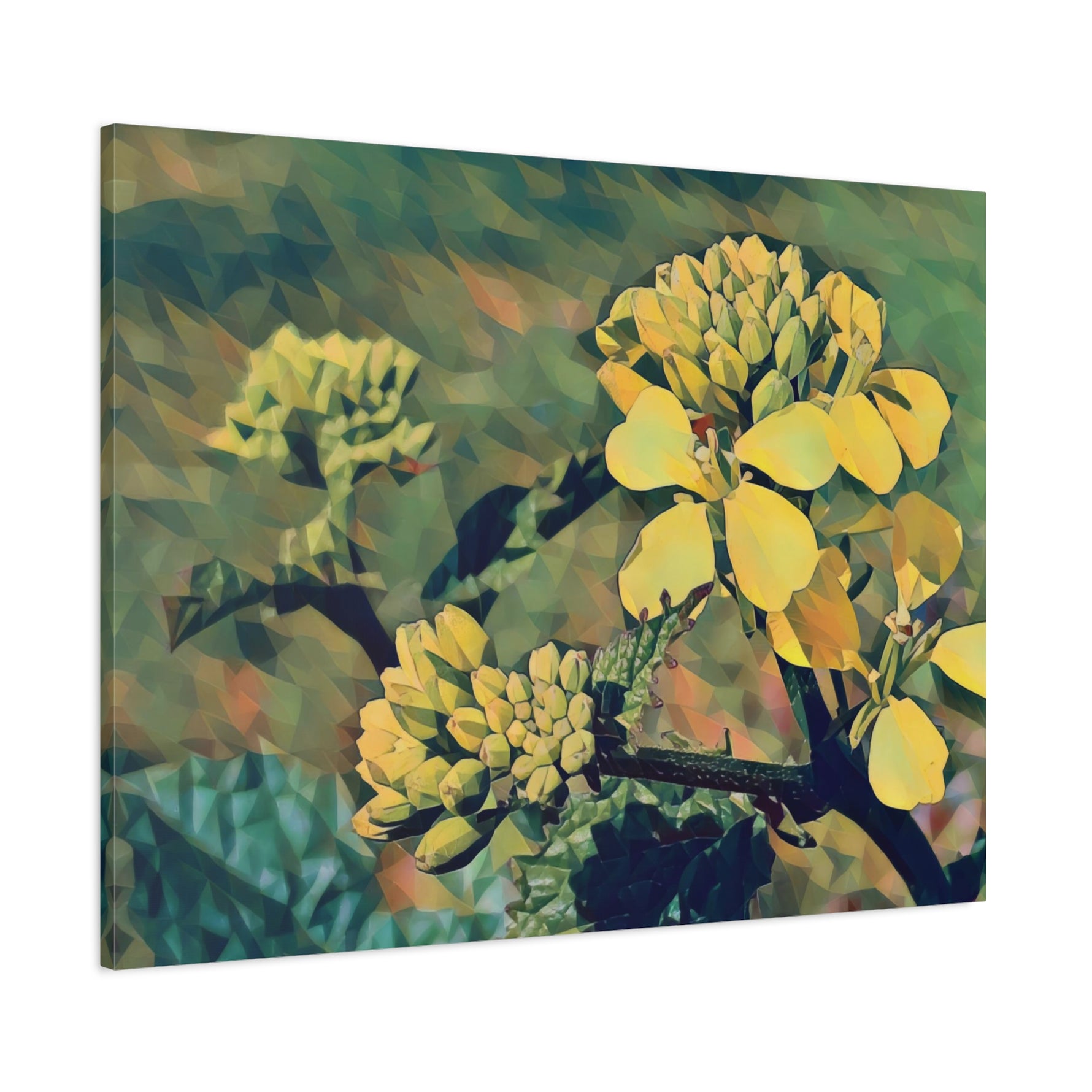 Stretched Matte Canvas - Poly Art - Flower, Yellow