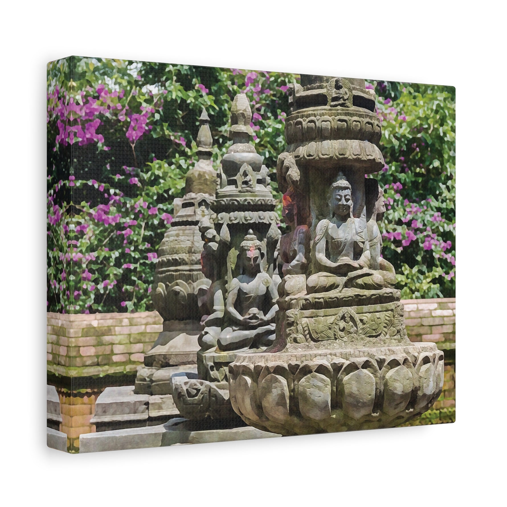 Stretched Matte Canvas - Nepal, Bodhisattvas Stone Sculptures